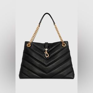 Rebecca Minkoff Chevron Edie Maxi Tote Black Quilted Leather Bag Large